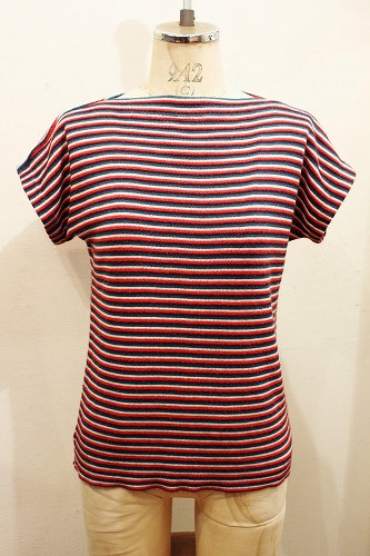  60'S~ FRENCH SLEEVE BOAT NECK BORDER kNIT TOPS (RED/BLK/GRN/WHT)