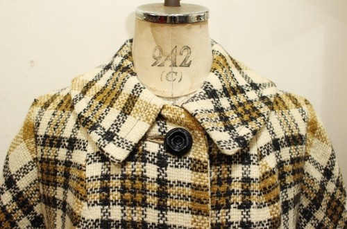 60'S～ CHECK WOOL COAT WITH BELT (O.WHT/MSTD/BLK)