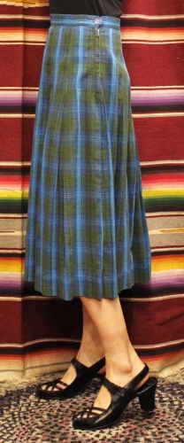 50'S～ CHECK PLEATED COTTON SKIRT (BLE/O.GRN/A.BLE)