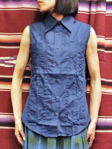 DEAD STOCK 70'S～ LONG POINT COLLAR SLEEVELESS SHIRTS (NVY)