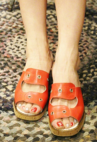  60'S～70'S CORK WEDGE SOLE LEATHER SANDAL (RED・MADE IN ITALY)