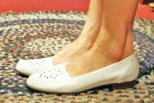 80'S～ RHINESTONE LEATHER FLAT SHOES (MADE IN BRAZIL・WHT)