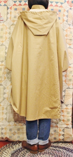 70'S~ STAND COLLAR HOODED REVERSIBLE LONG PONCHO COAT (BEIGE/WHT)