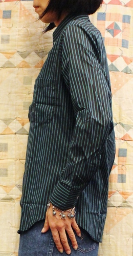  DEAD STOCK 80'S~ STRIPE LONG SLEEVE B.D SHIRTS (MADE IN USA・BLK/GRN)