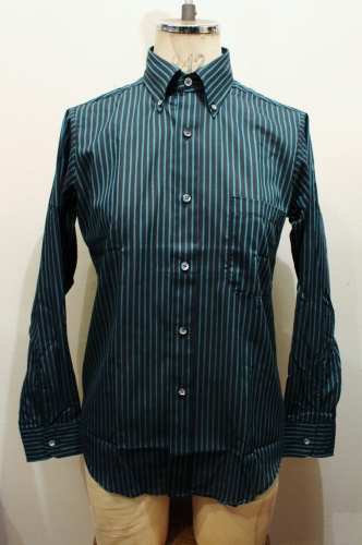  DEAD STOCK 80'S~ STRIPE LONG SLEEVE B.D SHIRTS (MADE IN USA・BLK/GRN)
