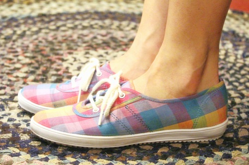 KEDS GRASSHOPPERS MADRAS CHECK LACE UP SHOES (BLE/PNK/ORG/GRN)