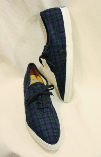 DEAD STOCK 60'S~ US KEDS POINTED TOE BLACK WATCH CHECK WOOL SNEAKER (GRN/NVY/BLK)