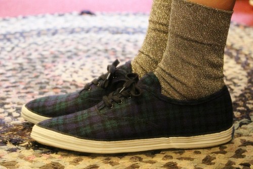 DEAD STOCK 60'S~ US KEDS POINTED TOE BLACK WATCH CHECK WOOL SNEAKER (GRN/NVY/BLK)