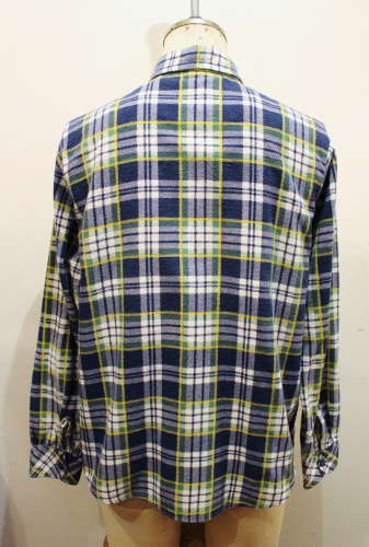 70'S~ CHECK PRINT FLANNEL LONG SLEEVE SHIRTS (NVY/GRN/YLW/WHT)