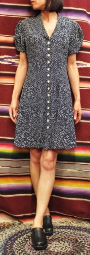 80'S～ PUFF SHOULDER DOT DRESS (MADE IN USA・BLK/WHT)