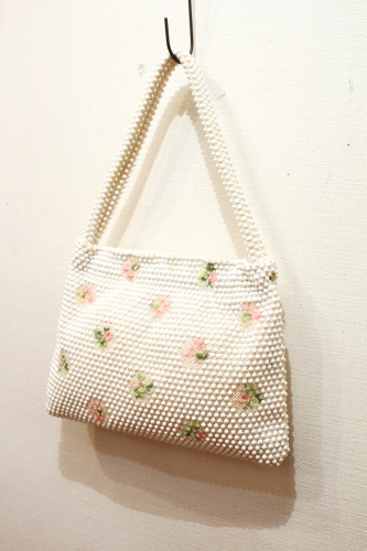 60'S～ FLOWER EMBROIDERED BEADS HAND BAG(WHT/PNK/GRN/CLR)