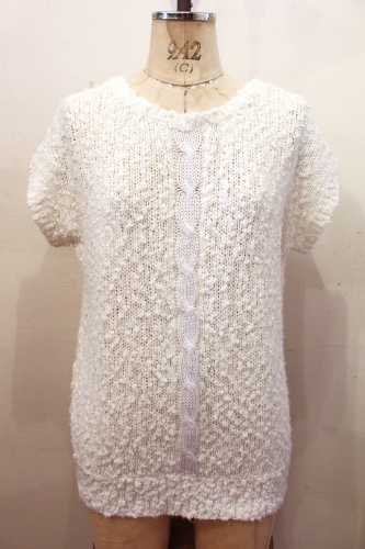 80'S～ CNETER CABLE FRENCH SLEEVE SUMMER KNIT TOPS (WHT)