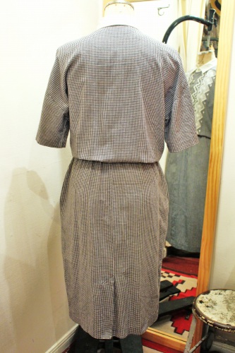 80'S～ GINGHAM CHECK EMBROIDERED COTTON DRESS (MADE IN USA・BLK/WHT)
