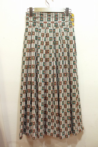 50'S～ PRINT COTTON PLEAT FLARE SKIRT (WHT/GRN/RED/BLK/YLW)