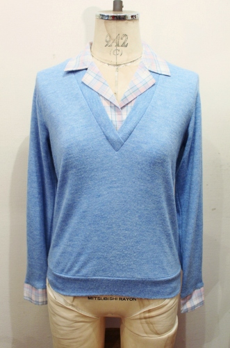 70'S~ LAYERED LONG SLEEVE TOPS (A.BLE/PNK/L.BLE/WHT)