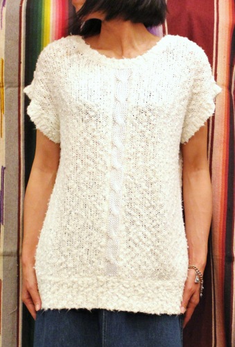 80'S～ CNETER CABLE FRENCH SLEEVE SUMMER KNIT TOPS (WHT)