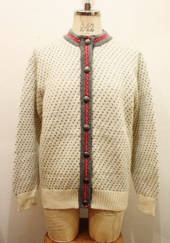 L.L.BEAN WOOL NORDIC CARDIGAN (MADE IN USA・O.WHT/GRY/RED)
