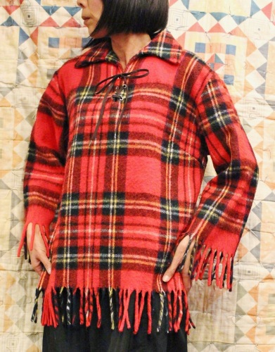 60'S～ CHECK FRINGE LACE UP PULLOVER JACKET (RED/GRN/YLW/BLK/WHT)