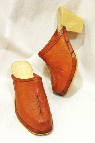 70'S～ SQUARE TOE LEATHER SABOT (MADE IN ITALY・L.BRN)
