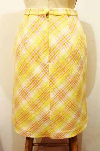 70'S～ SEARS CHECK WOOL SKIRT (YLW PNK/GLD//O.WHT)