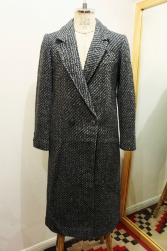 80'S～ BAIAS STRIPE WOOL LONG COAT (MADE IN USA・BLK/GRY)