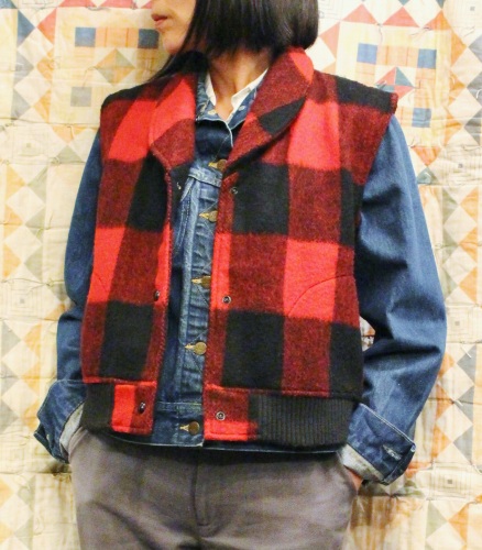 80'S～ WOOLRICH BLOCK CHECK WOOL VEST (RED/BLK)