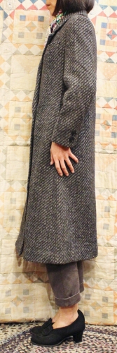 80'S～ BAIAS STRIPE WOOL LONG COAT (MADE IN USA・BLK/GRY)