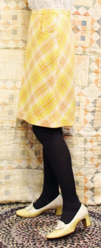 70'S～ SEARS CHECK WOOL SKIRT (YLW PNK/GLD//O.WHT)