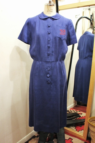 50'S～ ROUND COLLAR LINEN UNIFORM DRESS (D.BLE)