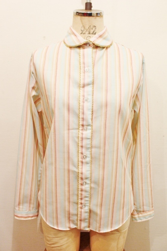 70'S～ ROUND COLLAR STRIPE LONG SLEEVE SHIRTS (M.GRN/WHT/D.RED)